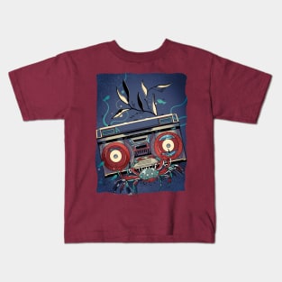 Blue boom box underwater and fishes Kids T-Shirt